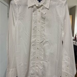 GAP White Dress Shirt with Ruffled Eyelet Front